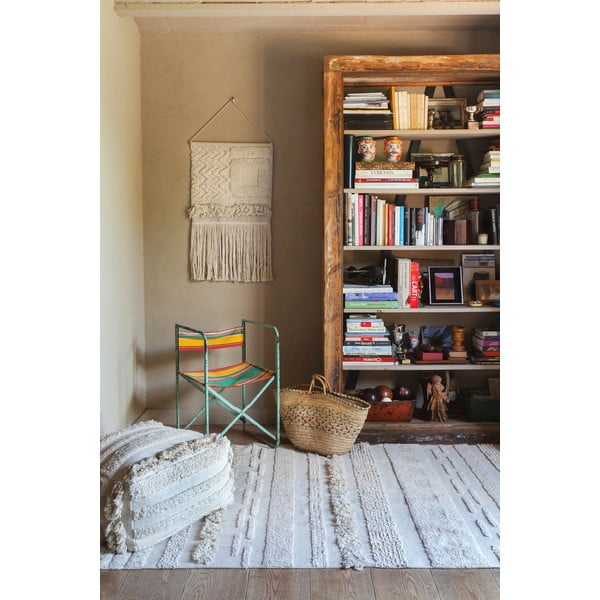 Светлосив и кремав ръчно изработен памучен килим подходящ за пране 140x200 cm Air Natural – Lorena Canals-image-4