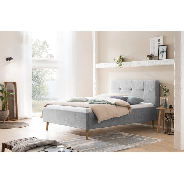 Светлосиво двойно легло 140x200 cm тапицирано без ламелно дъно Smart – Meise Möbel-image-1