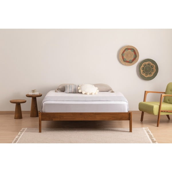 Двойно легло от масивен смърч с включена подматрачна рамка в естествен и тъмнокафяв цвят 180x200 cm Galaksi – Kalune Design-image-2