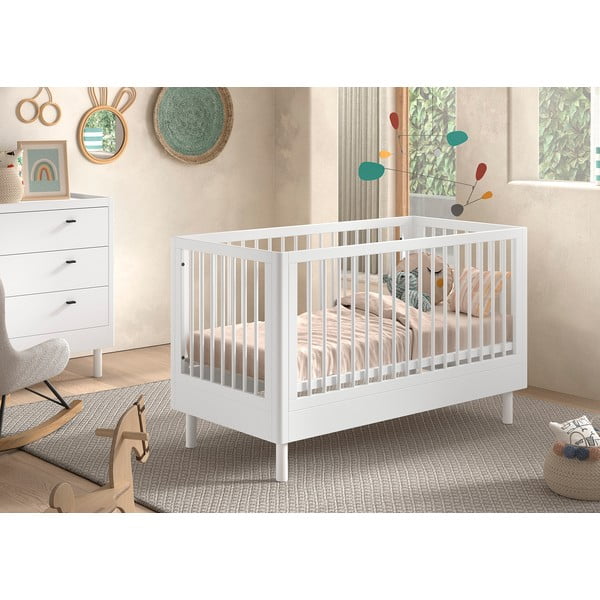 Бяло детско креватче 70x140 cm от масивен бук Forrest – Vipack-image-1