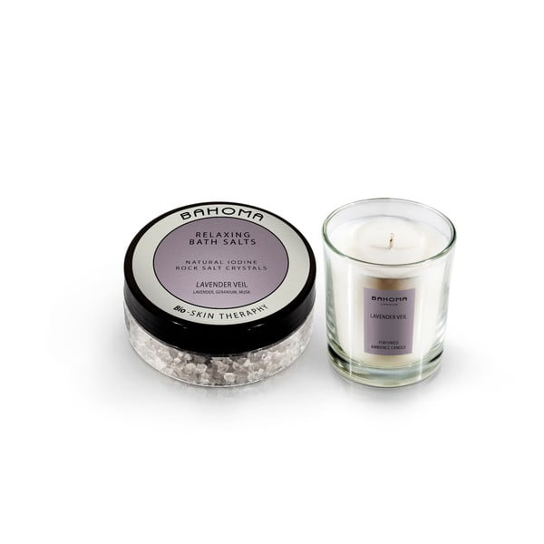 Комплект соли за вана и ароматни свещи с аромат на лавандула - Bahoma London
