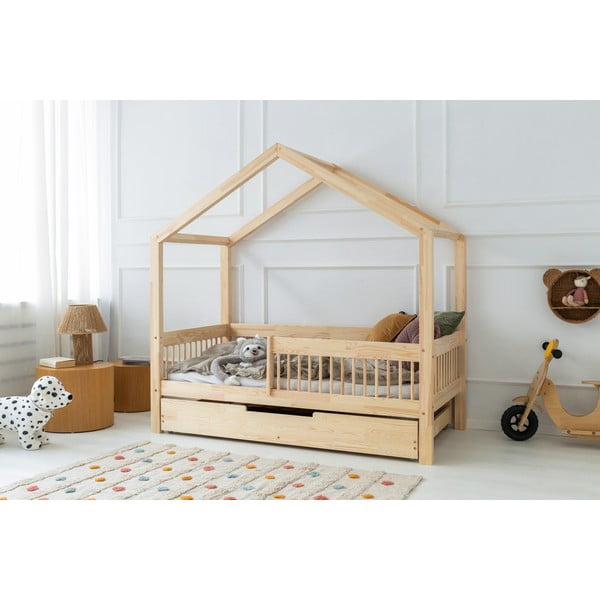 Разтегателно детско легло тип къща от масивен бор с място за съхранение в естествен цвят 140x200 cm Mila RMW – Adeko-image-1