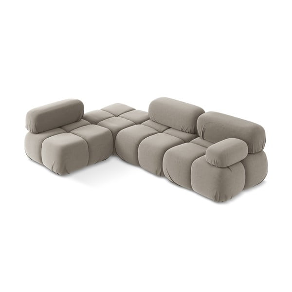 Бежов кадифен модулен ъглов диван (ляв ъгъл) Lokua – Makamii-image-2
