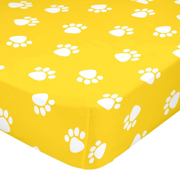 Žluté elastické prostěradlo Mr. Fox Dogs, 70 x 140 cm
