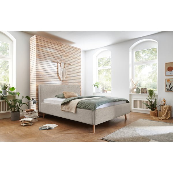 Бежово двойно легло 180x200 cm тапицирано без ламелно дъно Mattis – Meise Möbel-image-1