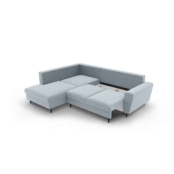 Светлосин кадифен разтегателен ъглов диван с място за съхранение (ляв ъгъл/L форма) Kyoto – Cosmopolitan Design-image-3