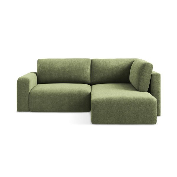 Зелен шенилов сгъваем/с място за съхранение ъглов диван (десен ъгъл/L форма) Kona – Makamii