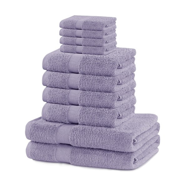 Памучни хавлии и кърпи за баня в комплект от 10 бр. от тери в цвят лавандула Marina – Restilo