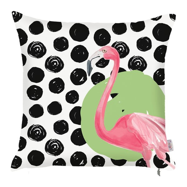 Černobílý povlak na polštář Mike & Co. NEW YORK Dots Flamingo, 43 x 43 cm