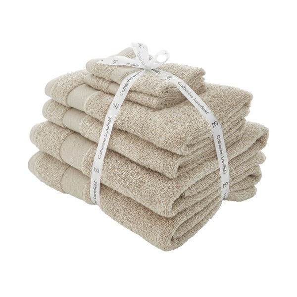 Бежови памучни хавлии и кърпи за баня в комплект от 6 бр. от тери Anti-Bacterial – Catherine Lansfield