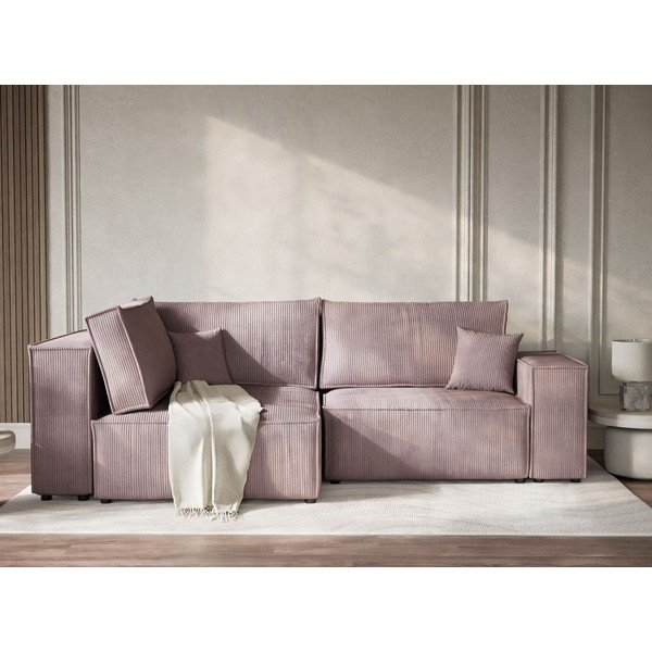 Лилав сгъваем/с място за съхранение ъглов диван от рипсено кадифе (ляв ъгъл/L форма) Tonga – Maison de Rêve-image-1