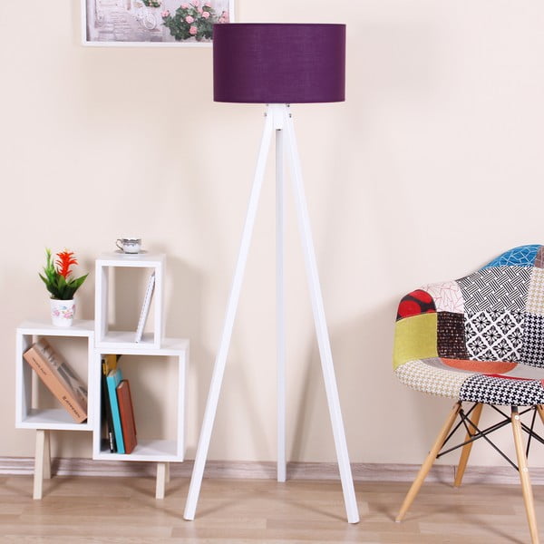 Бяла свободностояща лампа с лилав абажур Beyaz - Kate Louise