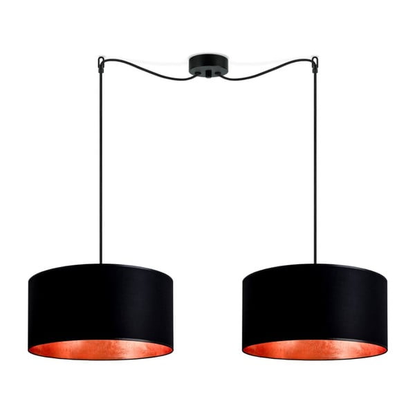 Черна висяща лампа с две рамена и меден цвят на вътрешността Mika - Sotto Luce