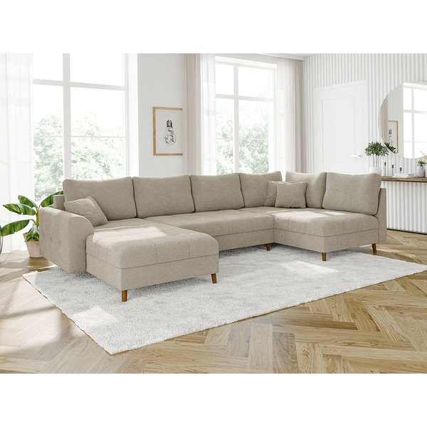 Бежов ъглов диван от плат букле (ляв ъгъл/"U" форма) Ariella – Ropez-image-3