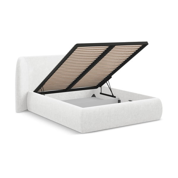 Бяло двойно тапицирано легло с място за съхранение и включена подматрачна рамка 180x200 cm Hauke – Makamii-image-2