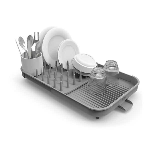 Сива регулируема пластмасова тавичка за оттичане 34x37 cm Duo – Joseph Joseph