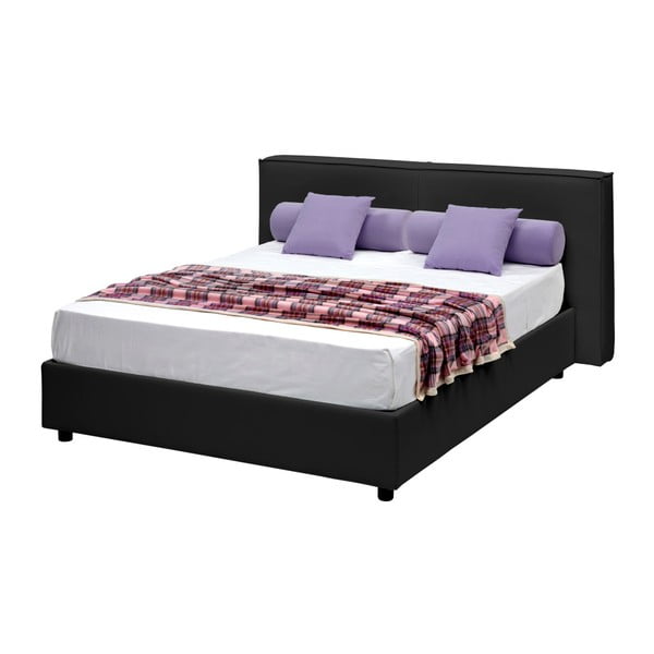 Černá dvoulůžková postel s úložným prostorem a potahem z koženky 13Casa Melita, 160 x 190 cm