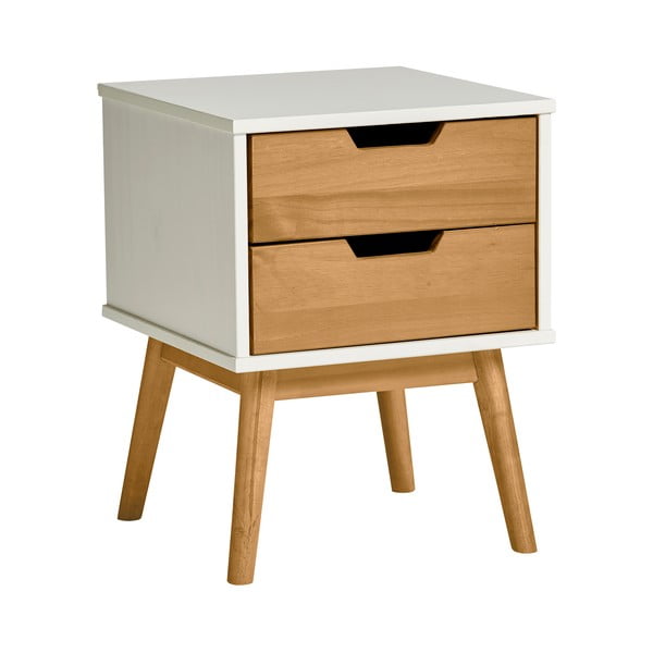 Нощно шкафче в бяло и кафяво, изработено от масивна борова дървесина Baku - Marckeric-image-2