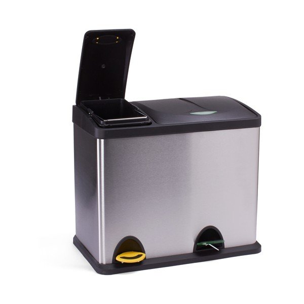 Стоманено кошче за боклук за рециклиране с педал в матово сребрист цвят 18+8 l Tri Selectif – MSV-image-1