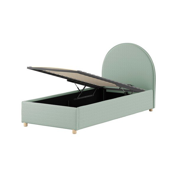 Зелено тапицирано единично легло с място за съхранение с включена подматрачна рамка 90x200 cm Moon – Vipack-image-4