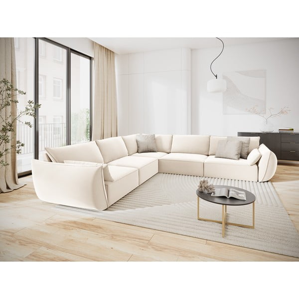Бежов кадифен ъглов диван Vanda – Mazzini Sofas-image-1