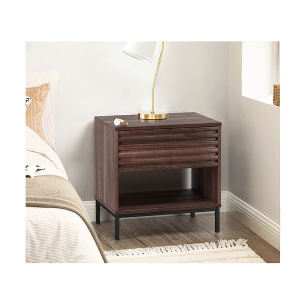 Тъмнокафяво нощно шкафче с орехов плот Celine – Støraa-image-2