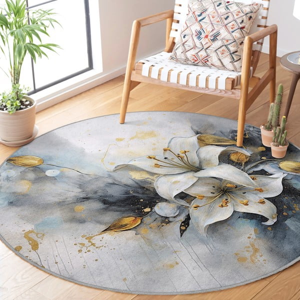Синьо-сив кръгъл килим подходящ за пране ø 120 cm Golden Lilly – Mila Home-image-2