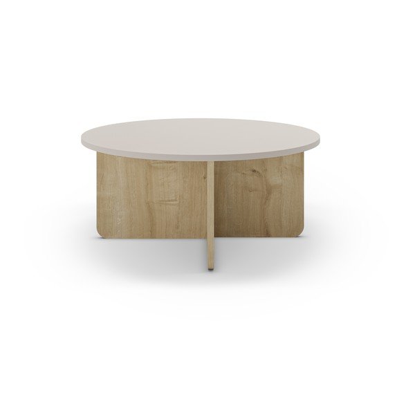 Кремава/естествена кръгла масичка за кафе от декор от дъб  ø 80 cm Hillary – Marckeric-image-2