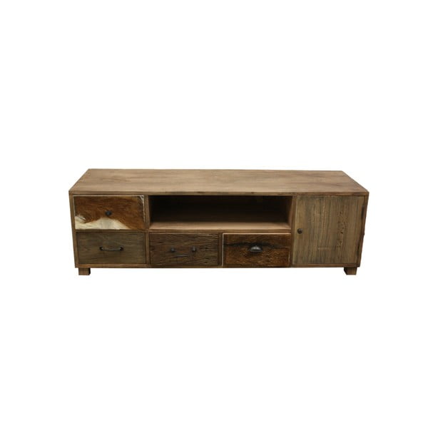 Dřevěný TV stolek s detaily z kozí kůže HSM Collection Texas