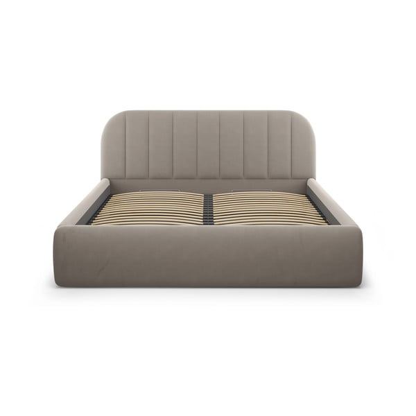 Светлокафяво двойно легло 160x200 cm тапицирано с място за съхранение с включена подматрачна рамка Juno – Windsor & Co Sofas-image-3