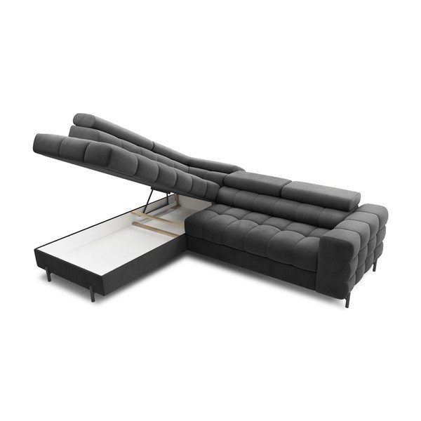 Тъмносив кадифен разтегателен ъглов диван с място за съхранение (ляв ъгъл L форма) Ferucce – ELTAP-image-4