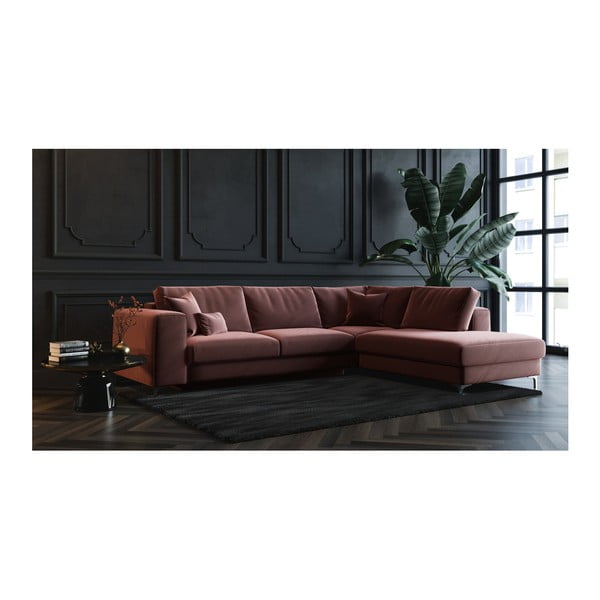 Тъмнорозов кадифен диван Devichy ъглов диван, десен ъгъл Rothe - devichy-image-3