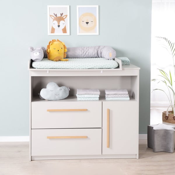 Светлосив детски скрин с маса за преповиване 107x98x75 cm Lea – Roba-image-2