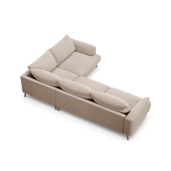 Бежов кадифен ъглов диван (десен ъгъл/L форма) Naomi – Micadoni -image-3