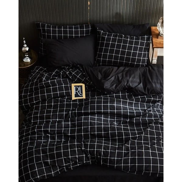 Черно двойно удължено спално бельо с включен долен чаршаф, 4 части 200x220 cm Geometric – Mila Home-image-1