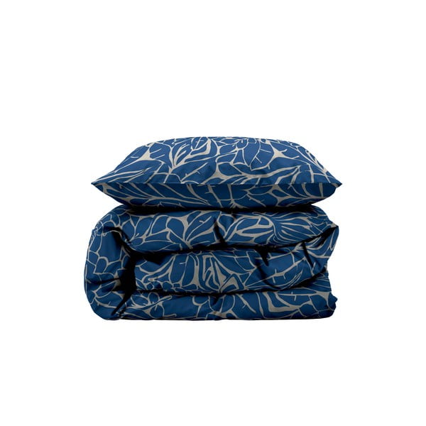 Синьо  единично  спално бельо от дамаск 140x200 cm Abstract leaves – Södahl