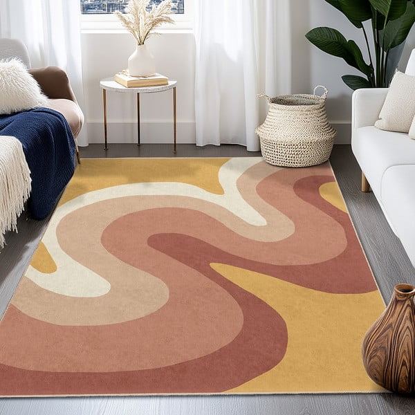 Килим подходящ за пране в цвят жълта охра и сиво-розов 160x230 cm Strawberry Creamsicle – Mila Home-image-4