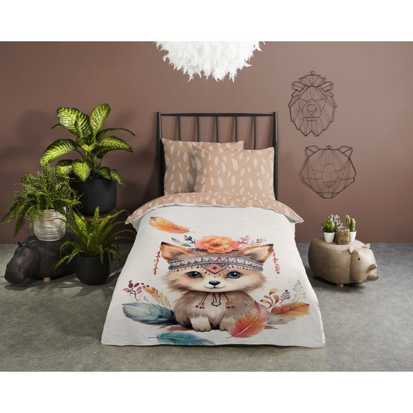 Кафяво-бежово единично  памучно детско спално бельо 140x200 cm Hay – Good Morning-image-1