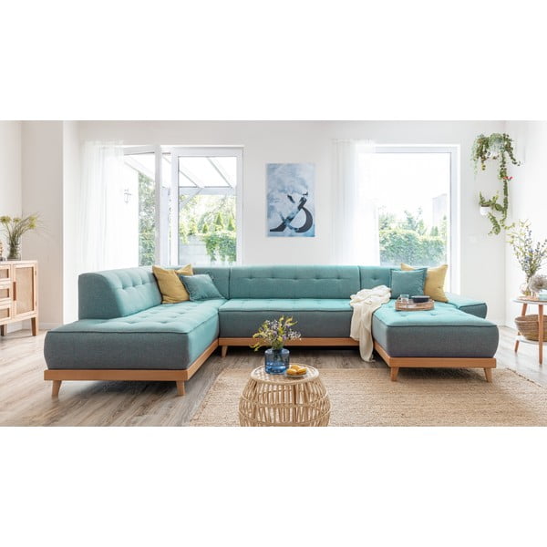 Тюркоаз разтегателен ъглов диван (ляв ъгъл/"U" форма) Dazzling Daisy – Miuform-image-3