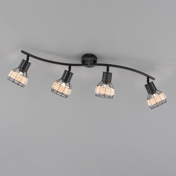 Черно осветително тяло за таван с метален абажур/с ратанов абажур 10,5x70 cm Straw – Fischer & Honsel-image-2