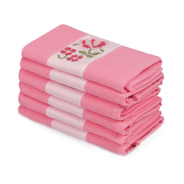 Комплект от 6 розови кърпи от чист памук Simplicity, 45 x 70 cm - Mijolnir