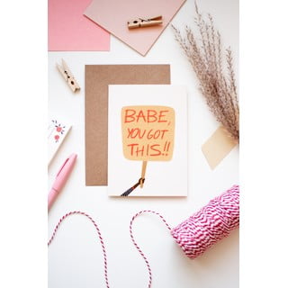 Поздравителна картичка от рециклирана хартия с плик, формат A6 You got this, babe! - Printintin