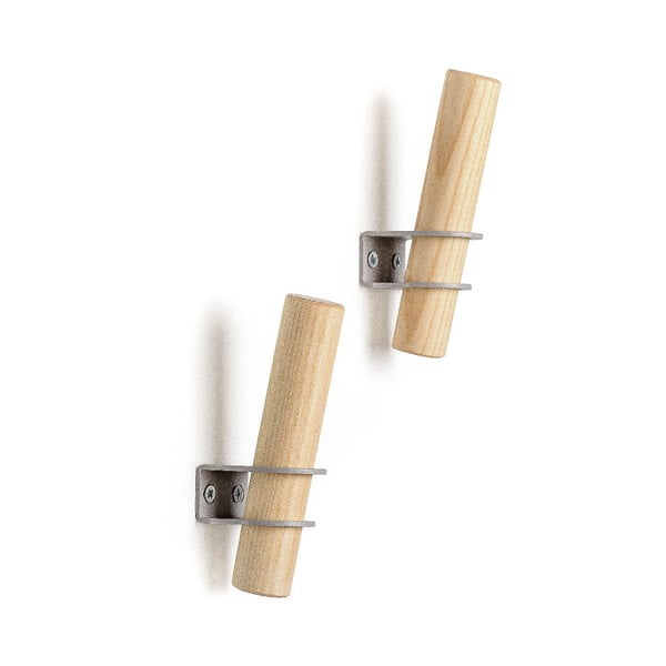 Комплект от 2 куки от ясеново дърво със сив държач за факли - EMKO