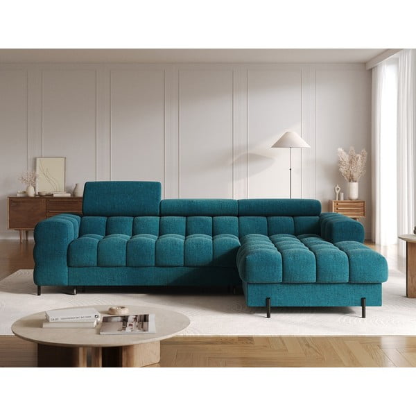 Син разтегателен ъглов диван с място за съхранение от букле (десен ъгъл) Felro – ELTAP-image-1