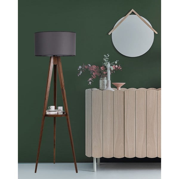 Черна/кафява подова лампа с рафт с текстилен абажур (височина 154 cm) Sehbali Tripod – Opviq lights-image-1