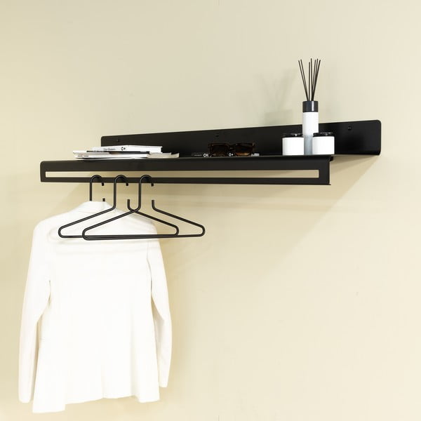 Черна метална стенна закачалка с рафт 120 cm Sway – Spinder Design-image-1