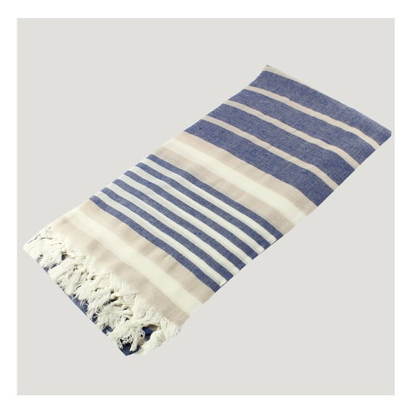 Modro-bílá osuška z čisté bavlny Hammam Alesta Style, 90  x  180 cm