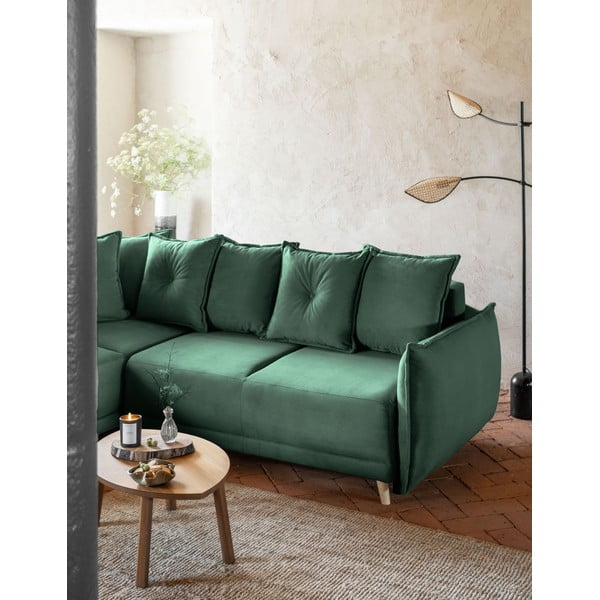 Зелен велурен разтегателен диван (ляв ъгъл) Lazy Lukka - Miuform-image-4