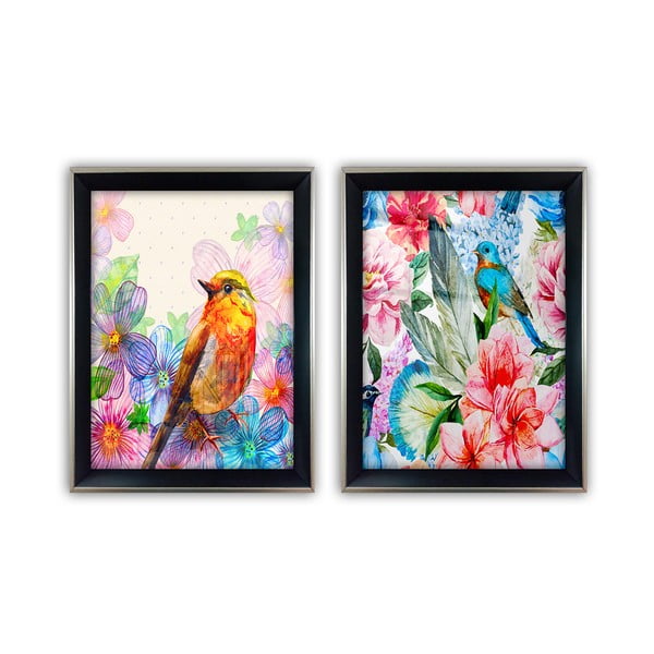 Комплект от 2 стъклени картини Птица, 35 x 45 cm - Vavien Artwork