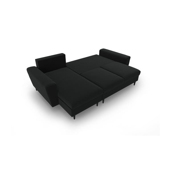 Черен кадифен разтегателен ъглов диван с място за съхранение Kyoto – Cosmopolitan Design-image-2